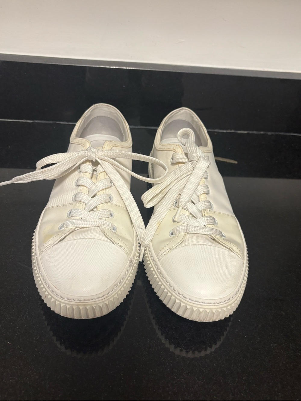 PRADA White Low-Top Lace-Up Sneakers